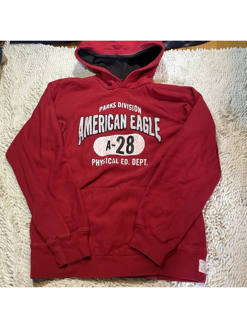 American Eagle Hoodie Mens Medium Red Pullover PE Physical ED Parks Division